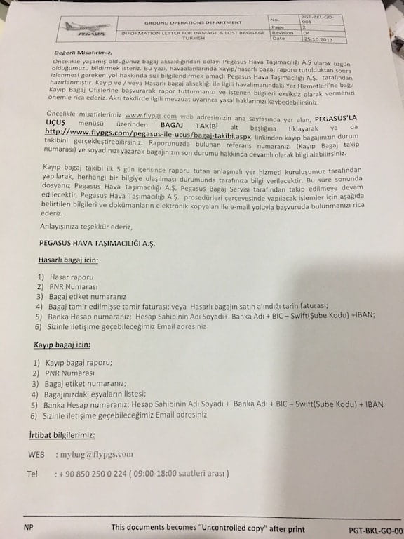 Thy kayıp bagaj teslim formu